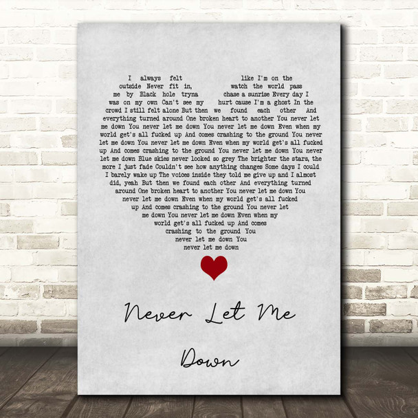 Darren Styles Never Let Me Down Grey Heart Song Lyric Print