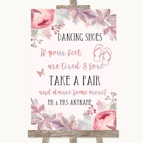 Blush Rose Gold & Lilac Dancing Shoes Flip Flops Personalized Wedding Sign