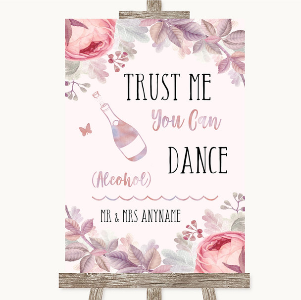 Blush Rose Gold & Lilac Alcohol Says You Can Dance Personalized Wedding Sign