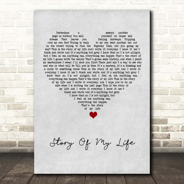 Bon Jovi Story Of My Life Grey Heart Song Lyric Print