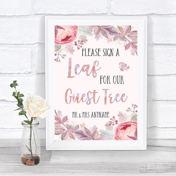 Blush Rose Gold & Lilac Guest Tree Leaf Personalized Wedding Sign