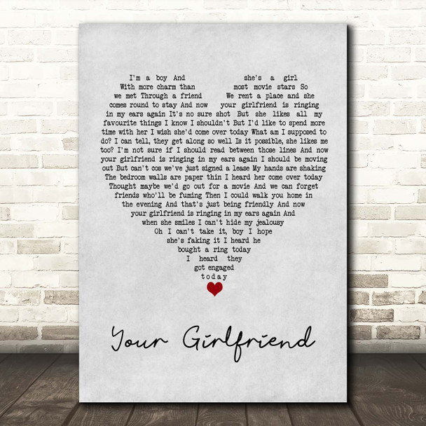 Blossoms Your Girlfriend Grey Heart Song Lyric Print