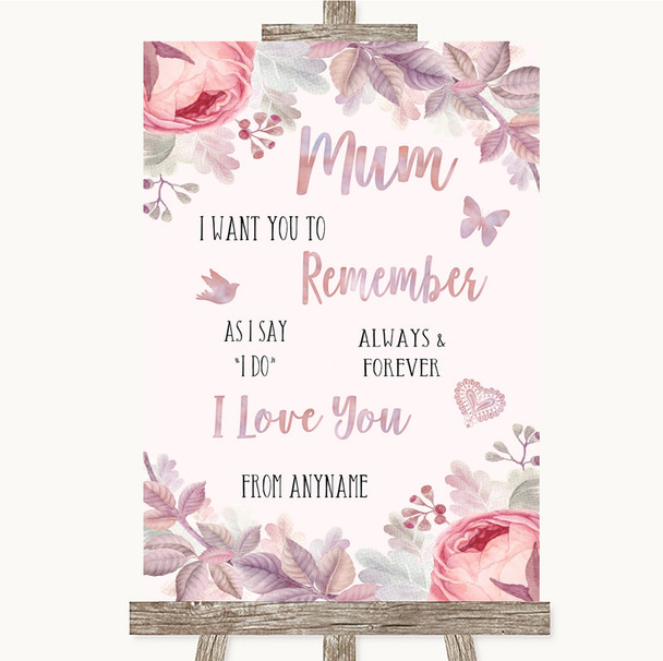 Blush Rose Gold & Lilac I Love You Message For Mum Personalized Wedding Sign
