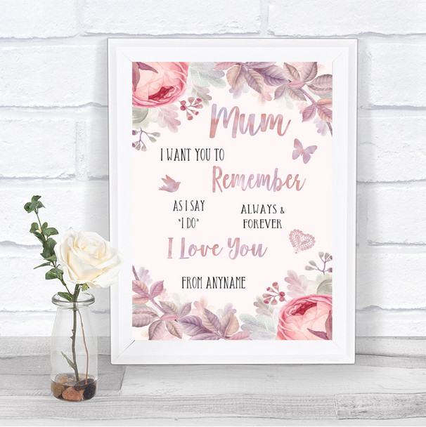 Blush Rose Gold & Lilac I Love You Message For Mum Personalized Wedding Sign Blush Rose Gold & Lilac I Love You Message For Mum Personalized Wedding Sign