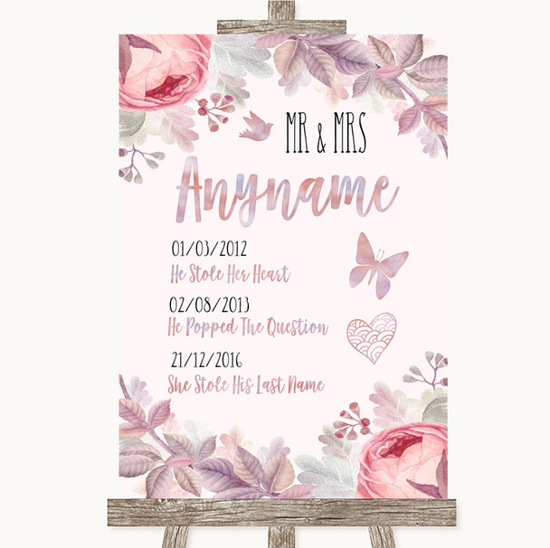 Blush Rose Gold & Lilac Important Special Dates Personalized Wedding Sign