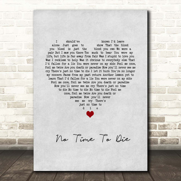 Billie Eilish No Time To Die Grey Heart Song Lyric Print