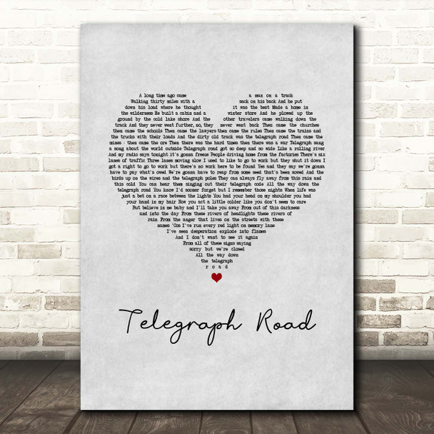 Dire Straits Telegraph Road Grey Heart Song Lyric Print