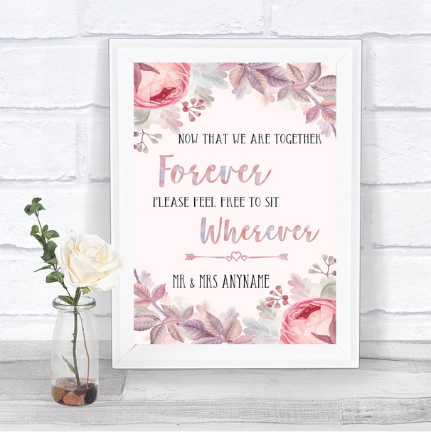 Blush Rose Gold & Lilac Informal No Seating Plan Personalized Wedding Sign
