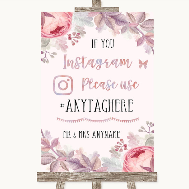 Blush Rose Gold & Lilac Instagram Hashtag Personalized Wedding Sign