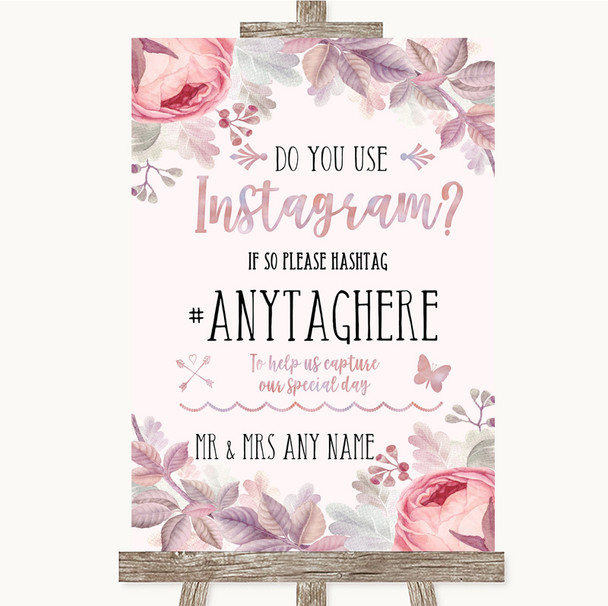 Blush Rose Gold & Lilac Instagram Photo Sharing Personalized Wedding Sign