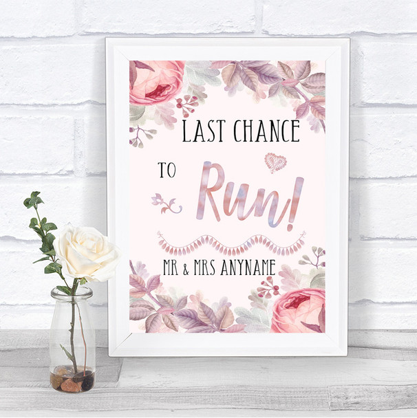 Blush Rose Gold & Lilac Last Chance To Run Personalized Wedding Sign