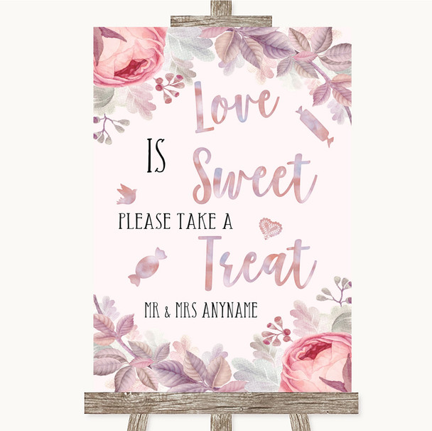 Blush Rose Gold & Lilac Love Is Sweet Take A Treat Candy Buffet Wedding Sign