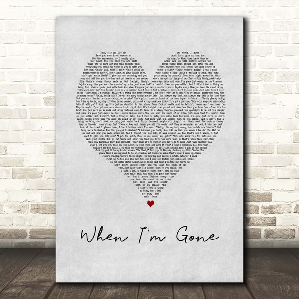 Eminem When I'm Gone Grey Heart Song Lyric Print