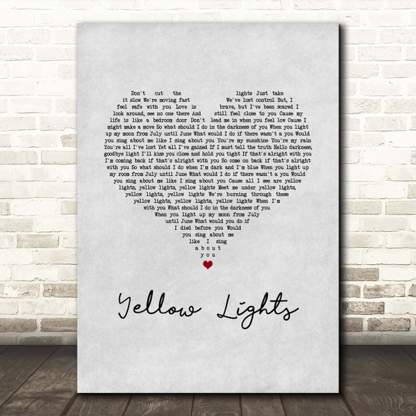 Harry Hudson Yellow Lights Grey Heart Song Lyric Print