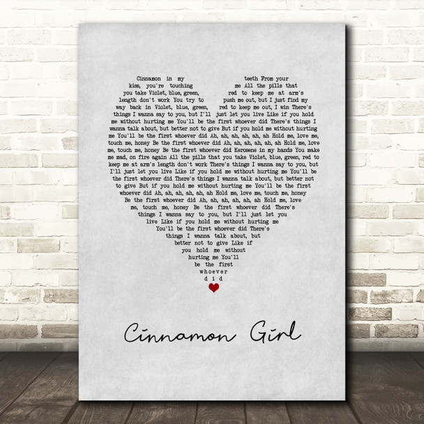 Lana Del Rey Cinnamon Girl Grey Heart Song Lyric Print