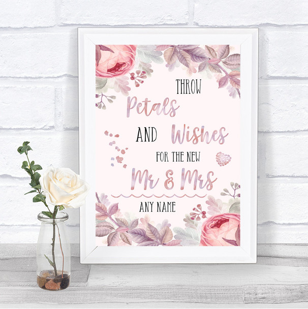 Blush Rose Gold & Lilac Petals Wishes Confetti Personalized Wedding Sign