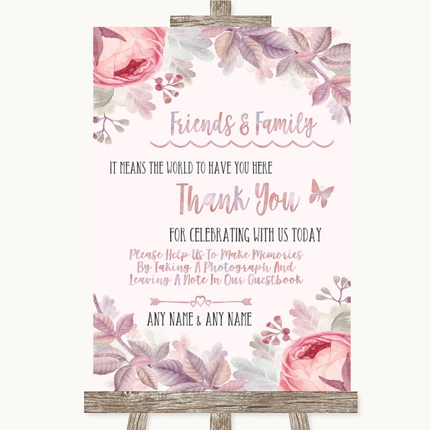 Blush Rose Gold & Lilac Photo Guestbook Friends & Family Wedding Sign