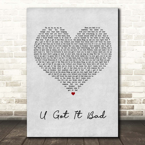 Usher U Got It Bad Grey Heart Song Lyric Print