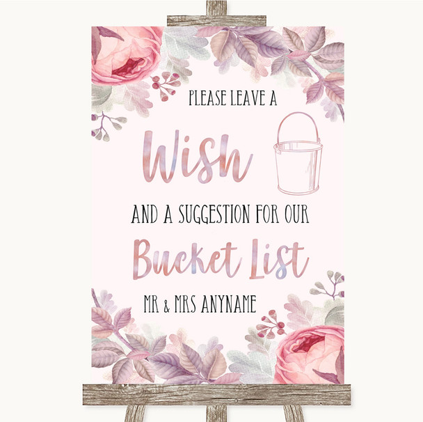 Blush Rose Gold & Lilac Bucket List Personalized Wedding Sign