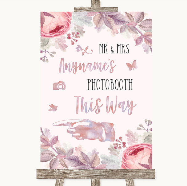 Blush Rose Gold & Lilac Photobooth This Way Left Personalized Wedding Sign