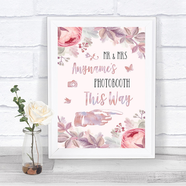 Blush Rose Gold & Lilac Photobooth This Way Right Personalized Wedding Sign