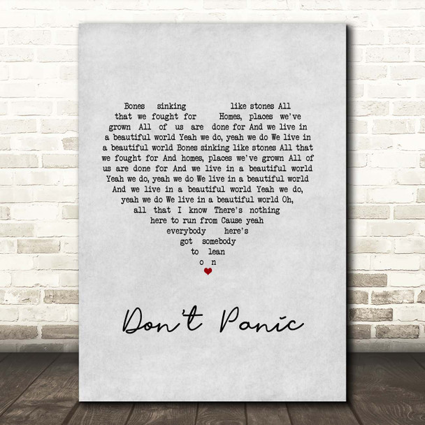 Coldplay Don't Panic Grey Heart Song Lyric Print