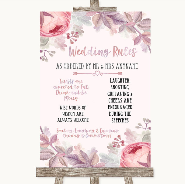 Blush Rose Gold & Lilac Rules Of The Wedding Personalized Wedding Sign