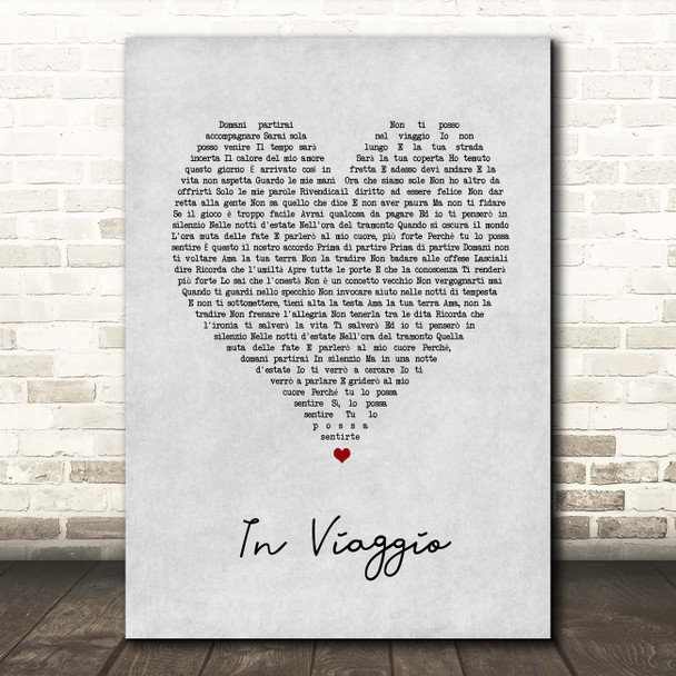 Fiorella Mannoia In viaggio Grey Heart Song Lyric Print