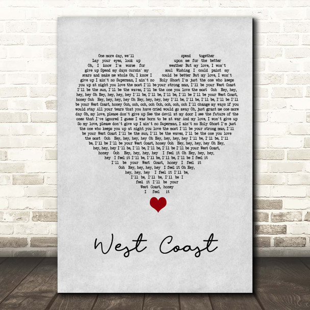 Imagine Dragons West Coast Grey Heart Song Lyric Print