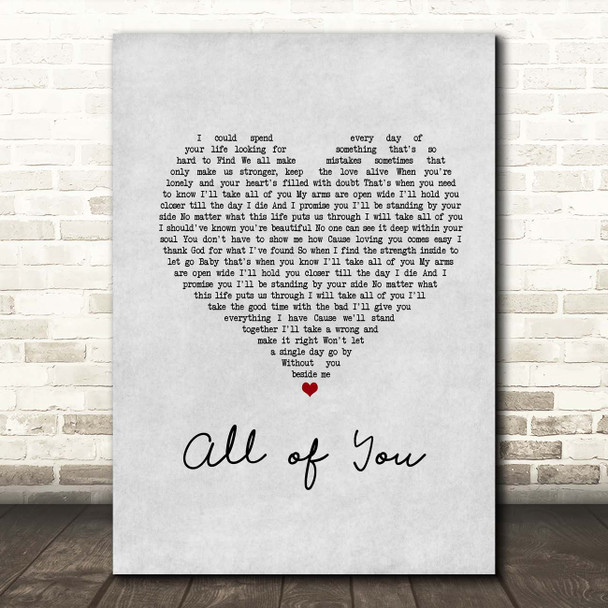 Journey South All of You Grey Heart Song Lyric Print