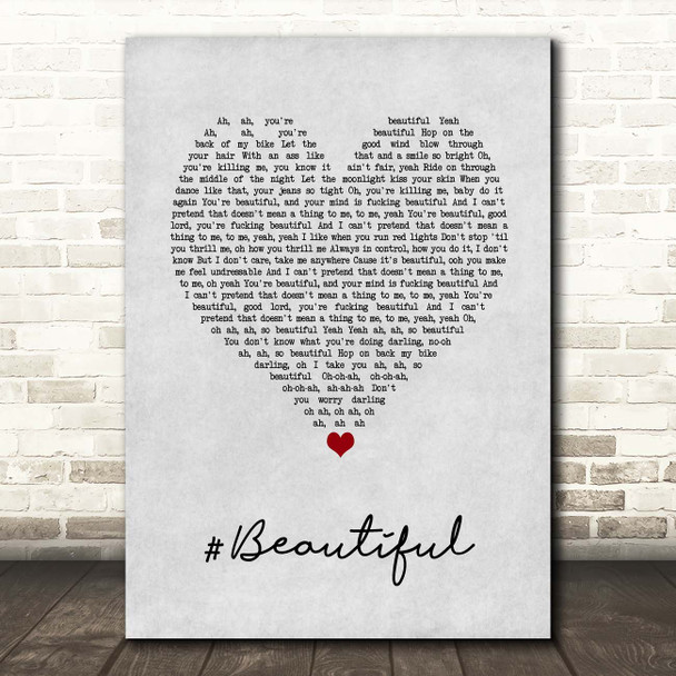 Mariah Carey #Beautiful Grey Heart Song Lyric Print