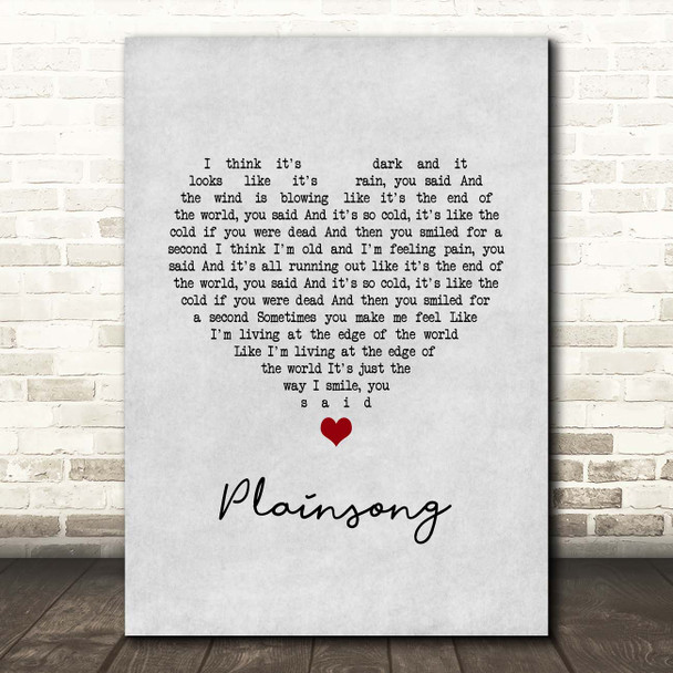 The Cure Plainsong Grey Heart Song Lyric Print