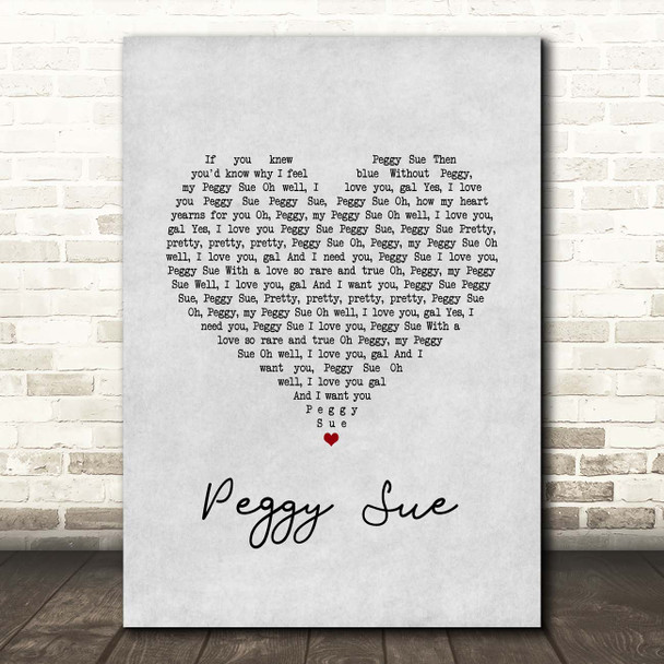 Buddy Holly Peggy Sue Grey Heart Song Lyric Print