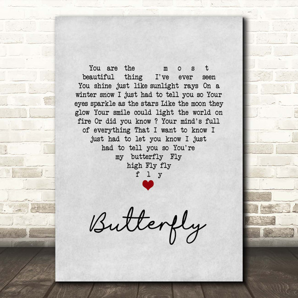 Lenny Kravitz Butterfly Grey Heart Song Lyric Print