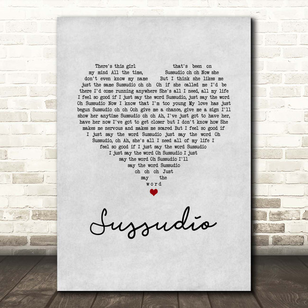 Phil Collins Sussudio Grey Heart Song Lyric Print