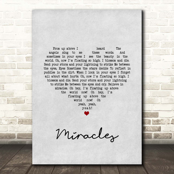 Coldplay Miracles Grey Heart Song Lyric Print
