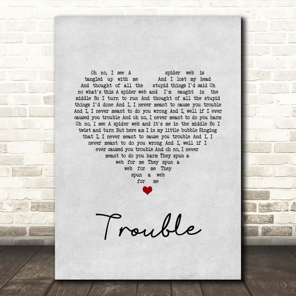 Coldplay Trouble Grey Heart Song Lyric Print
