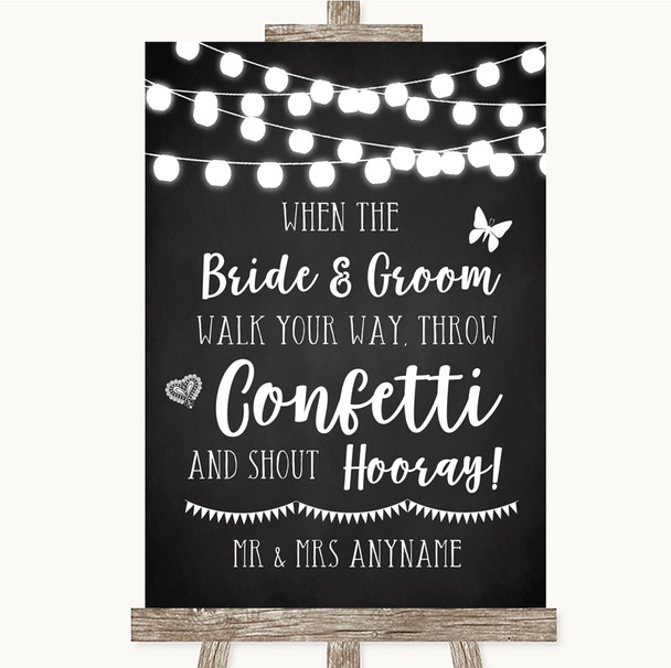 Chalk Style Black & White Lights Confetti Personalized Wedding Sign