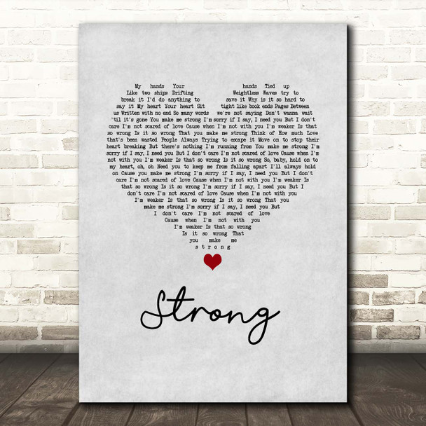 One Direction Strong Grey Heart Song Lyric Print