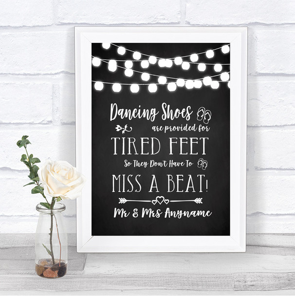 Chalk Style Black & White Lights Dancing Shoes Flip-Flop Tired Feet Wedding Sign