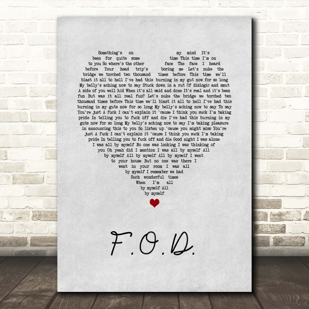 Green Day F.O.D. Grey Heart Song Lyric Print