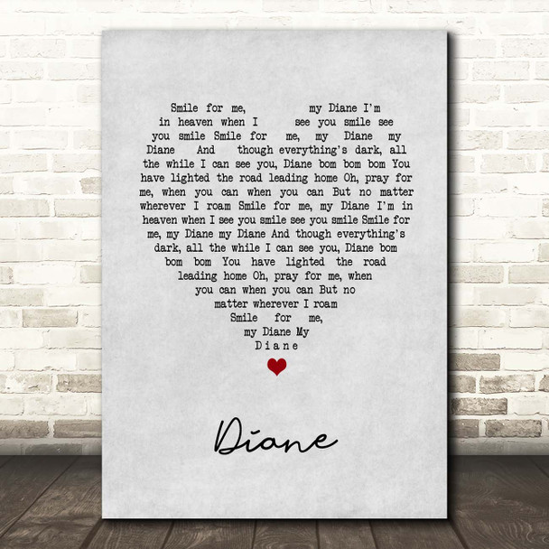The Bachelors Diane Grey Heart Song Lyric Print