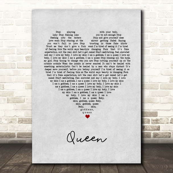 Jessie J Queen Grey Heart Song Lyric Print