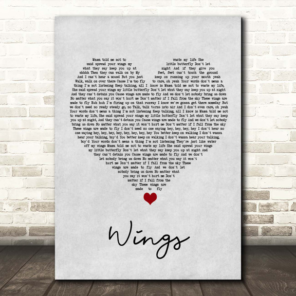 Little Mix Wings Grey Heart Song Lyric Print