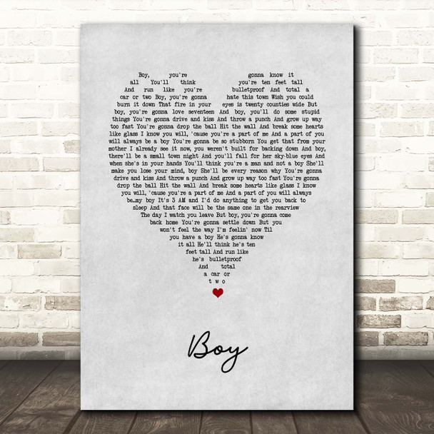 Lee Brice Boy Grey Heart Song Lyric Print