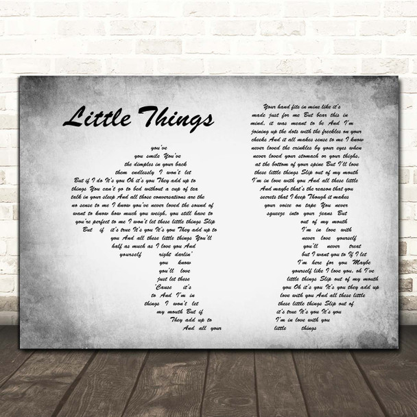 One Direction Little Things Man Lady Couple Grey Song Lyric Print