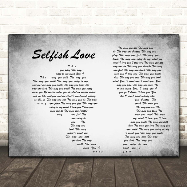 Pedro Cazanova Selfish Love Man Lady Couple Grey Song Lyric Print