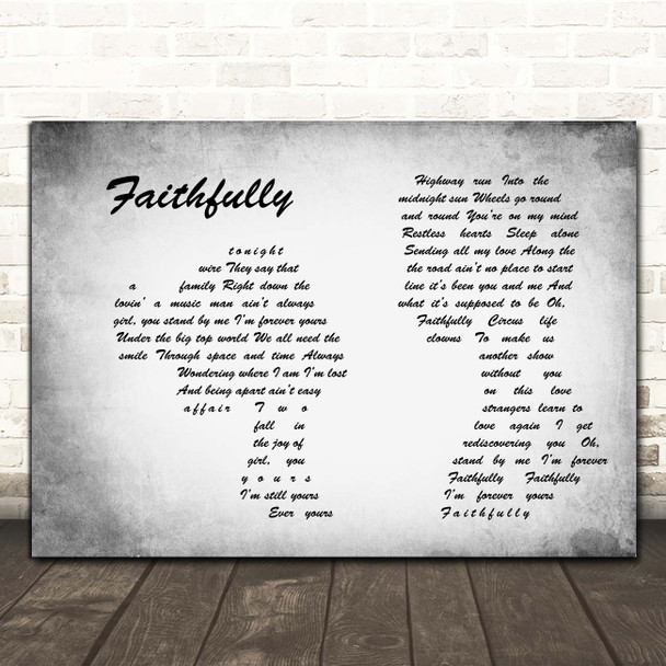 Journey Faithfully Man Lady Couple Grey Song Lyric Print