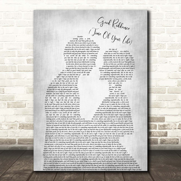 Green Day Good Riddance (Time Of Your Life) Man Lady Bride Groom Wedding Grey Song Lyric Print