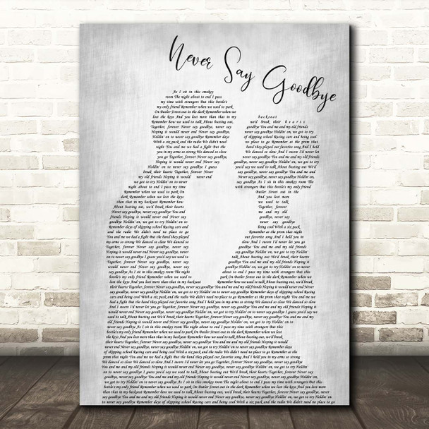 Bon Jovi Never Say Goodbye Man Lady Bride Groom Wedding Grey Song Lyric Print